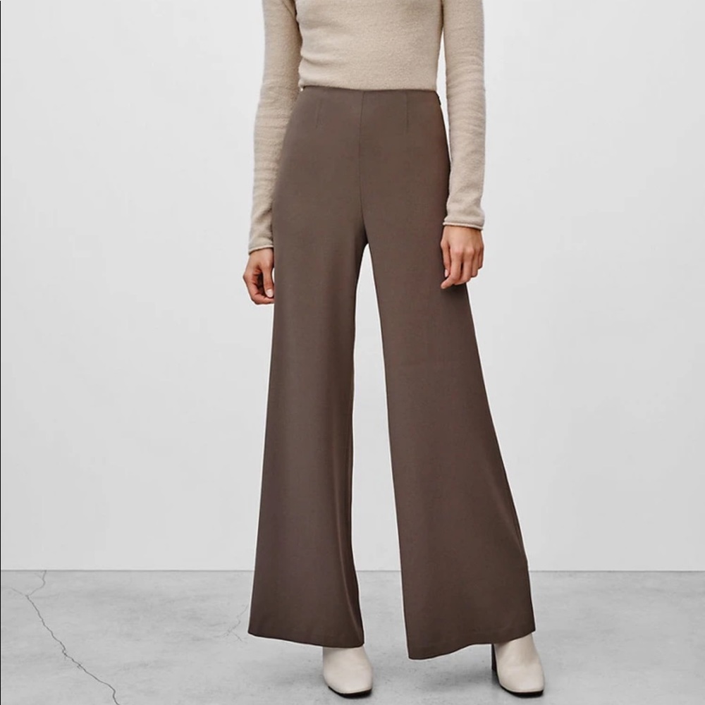 WILFRED Aritzia Calixa Pants Soot Brown Wide Leg